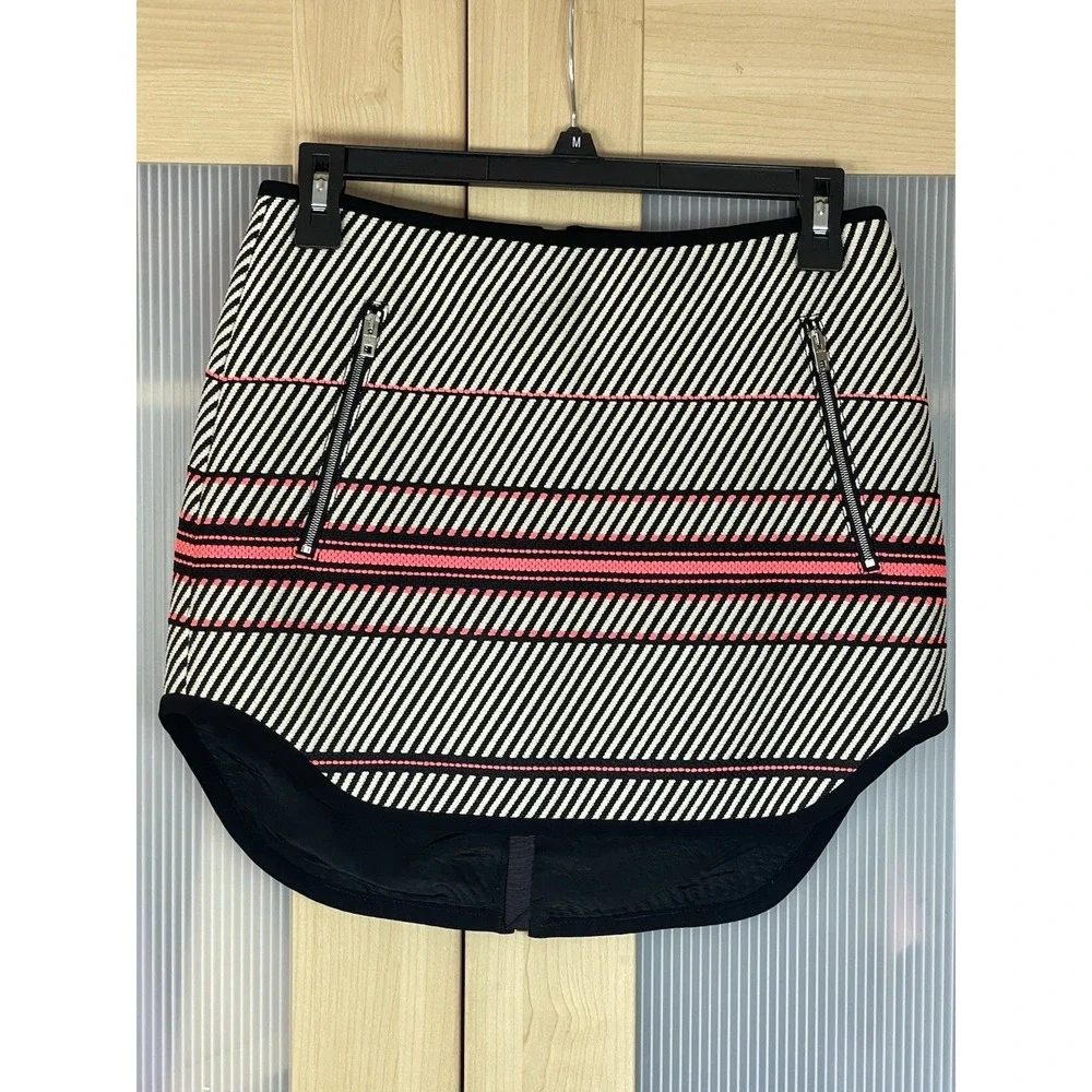 Rag & Bone Black White Mini Skirt Zipper‎ Structured  Casual Hi Low Preppy
